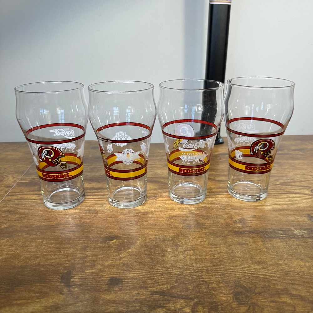 Vintage Washington Redskins Coca-Cola Super Bowl XVII XXII Glasses Set of 4